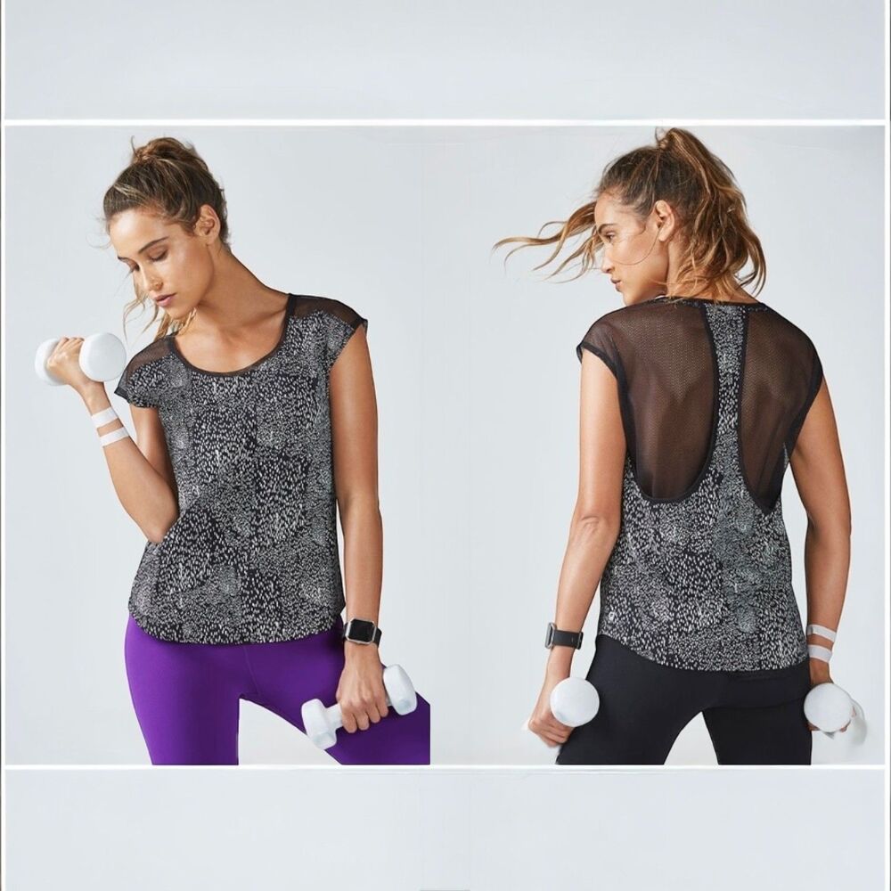 Fabletics Vanessa Constellation Print Top Mesh Cap Sleeve Active Workout